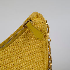 Prada Re-edition Raffia Cross Body Bag Yellow
