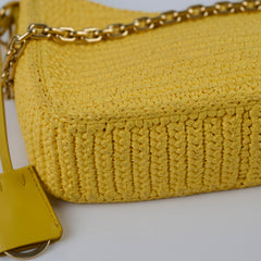 Prada Re-edition Raffia Cross Body Bag Yellow