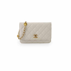 Chanel Caviar Wallet On Chain WOC White/Cream Microchip