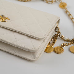 Chanel Caviar Wallet On Chain WOC White/Cream Microchip