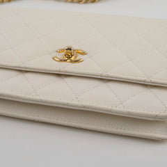 Chanel Caviar Wallet On Chain WOC White/Cream Microchip