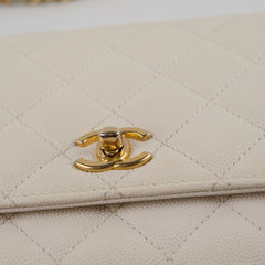 Chanel Caviar Wallet On Chain WOC White/Cream Microchip