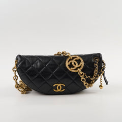 Chanel Lambskin Gold Chain Crossbody Bag Black Microchip