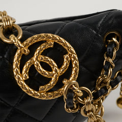 Chanel Lambskin Gold Chain Crossbody Bag Black Microchip