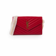 Saint Laurent Cassandre Chevron Clutch on Chain Red