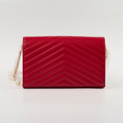 Saint Laurent Cassandre Chevron Clutch on Chain Red
