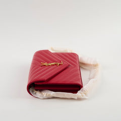 Saint Laurent Cassandre Chevron Clutch on Chain Red