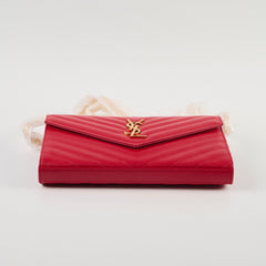 Saint Laurent Cassandre Chevron Clutch on Chain Red