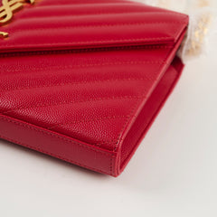 Saint Laurent Cassandre Chevron Clutch on Chain Red