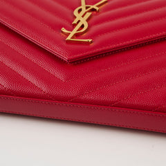 Saint Laurent Cassandre Chevron Clutch on Chain Red
