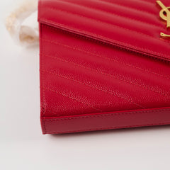 Saint Laurent Cassandre Chevron Clutch on Chain Red