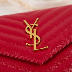Saint Laurent Cassandre Chevron Clutch on Chain Red