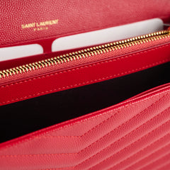 Saint Laurent Cassandre Chevron Clutch on Chain Red