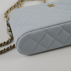 Chanel Caviar Mini Crossbody Light Blue Bag Microchipped