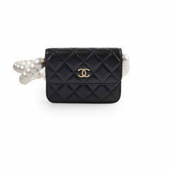 Chanel Micro Pearl Card Clutch with Chain Black Series 31