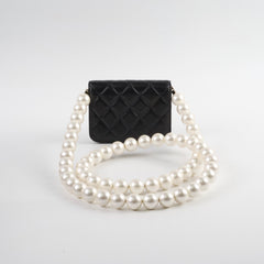 Chanel Micro Pearl Card Clutch with Chain Black Series 31