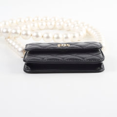 Chanel Micro Pearl Card Clutch with Chain Black Series 31