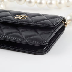 Chanel Micro Pearl Card Clutch with Chain Black Series 31