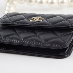 Chanel Micro Pearl Card Clutch with Chain Black Series 31