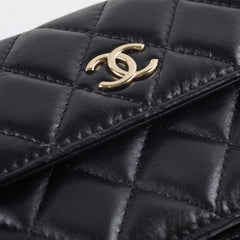Chanel Micro Pearl Card Clutch with Chain Black Series 31