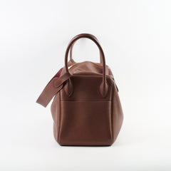 Hermes Lindy 34 Clemence Dark Brown/ Burgundy Verso
