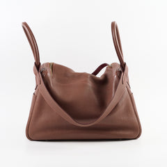 Hermes Lindy 34 Clemence Dark Brown/ Burgundy Verso