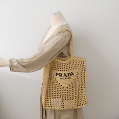 Prada Rafia Shopping Tote Natural
