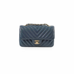 Chanel Chevron Mini Rectangular Classic Flap Dark Grey/Blue