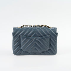 Chanel Chevron Mini Rectangular Classic Flap Dark Grey/Blue