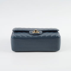 Chanel Chevron Mini Rectangular Classic Flap Dark Grey/Blue