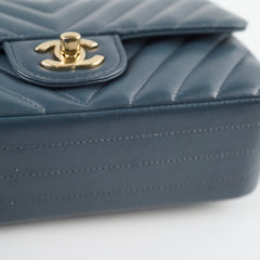 Chanel Chevron Mini Rectangular Classic Flap Dark Grey/Blue
