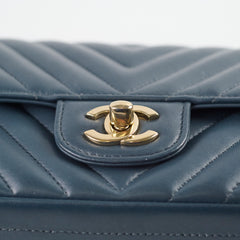 Chanel Chevron Mini Rectangular Classic Flap Dark Grey/Blue