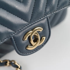 Chanel Chevron Mini Rectangular Classic Flap Dark Grey/Blue