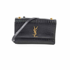 Saint Laurent Sunset Croc Flap Black