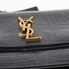 Saint Laurent Sunset Croc Flap Black