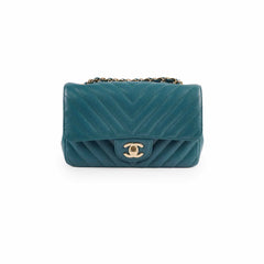 Chanel Chevron Caviar Rectangular Mini Turquoise