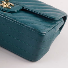 Chanel Chevron Caviar Rectangular Mini Turquoise