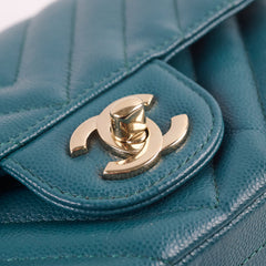 Chanel Chevron Caviar Rectangular Mini Turquoise