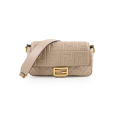 Fendi FF Baguette Beige Lambskin Leather Medium