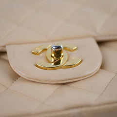 Chanel Single Flap Jumbo Beige Lambskin (12 Series 2009)