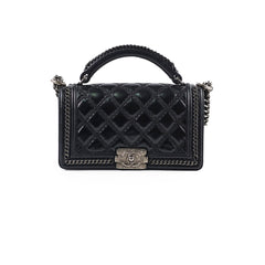 Chanel Calfskin Quilted Medium Boy with Top Handle Black Series 21