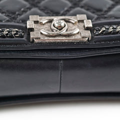 Chanel Calfskin Quilted Medium Boy with Top Handle Black Series 21