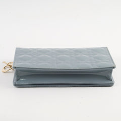 Dior Patent Wallet on Chain Dusty Blue