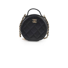Chanel round top handle crossbody vanity caviar bag black