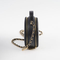 Chanel round top handle crossbody vanity caviar bag black