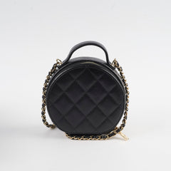 Chanel round top handle crossbody vanity caviar bag black