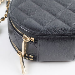 Chanel round top handle crossbody vanity caviar bag black