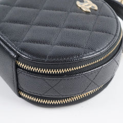 Chanel round top handle crossbody vanity caviar bag black