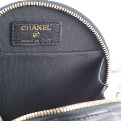 Chanel round top handle crossbody vanity caviar bag black