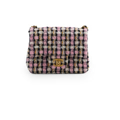 Chanel Mini Square Crush Tweed Pink Micrchipped